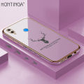 Hontinga for Huawei P Smart Plus Back Cover（Free Lanyard）Luxury 6D Plating Cartoon Lucky Deer Side Pattern Caese Soft Silicone Square Phone Cases. 