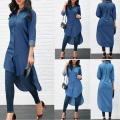 Women Casual Long Sleeve Jeans Shirt Turn Down Collar Long Denim Tops. 