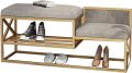 Grey Tufted Bench - Shoe Bench with 2 Comfortable Seats - Shoe Storage Organizer Tier Entryway Shoe Bench Organizing Rack with Velvet Cushion - Entryway Bench with Shoe Changing Stool - Perfect Corner Bench for Small Spaces and Narrow Storage Solutions. 