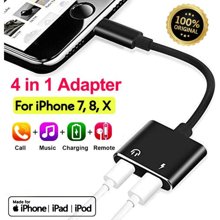 4 in 1 iPhone Dual Ports Gaming Converter Splitter Adapter Headphone Jack Cable Connector Compatible for iPhone 7/ 7 Plus 8/ 8 Plus / X