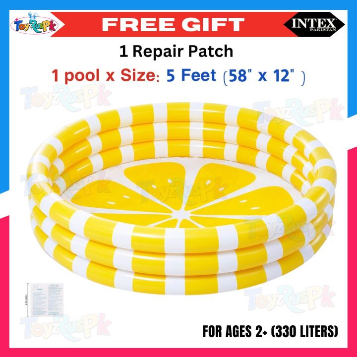 INTEX 58432 Zesty Lemon Pool 5ft (58"x13") With Free Pump, 10 pcs Ball & Patch  ( 1.47m x 33cm ) Beautiful Swimming Tub For Kids | This Kiddie Pool Features a Cheerful Lemon-Themed Design | Kids Swimming Pool | Inflatable swimming pool for childrens