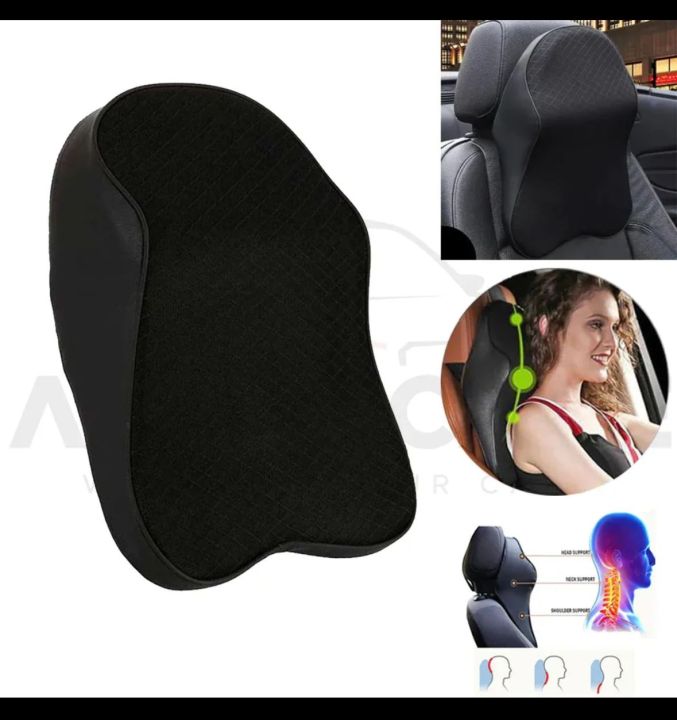 Leather Net Car Neck Pillow 3D Memory Foam Back Rest Lumbar Cushion High Quality Daraz.pk