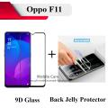 Oppo F11 Full Black 9D|5D|6D|10D|11D|21D Tempered Glass Screen Protector Full Glue Edge To Edge + Back Clear Jelly Protector Soft Film Protection For Oppo F11. 