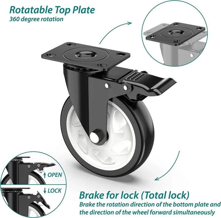5%20inch%20Swivel%20Caster%20Wheels,Rubber%20Base%20with%20Safety%20Brake%20&%20Top%20Plate%20&%20Bearing%20Heavy%20Duty,%20Total%20Capacity%201600lbs%20(Pack%20of%204)%20-%20Image%205