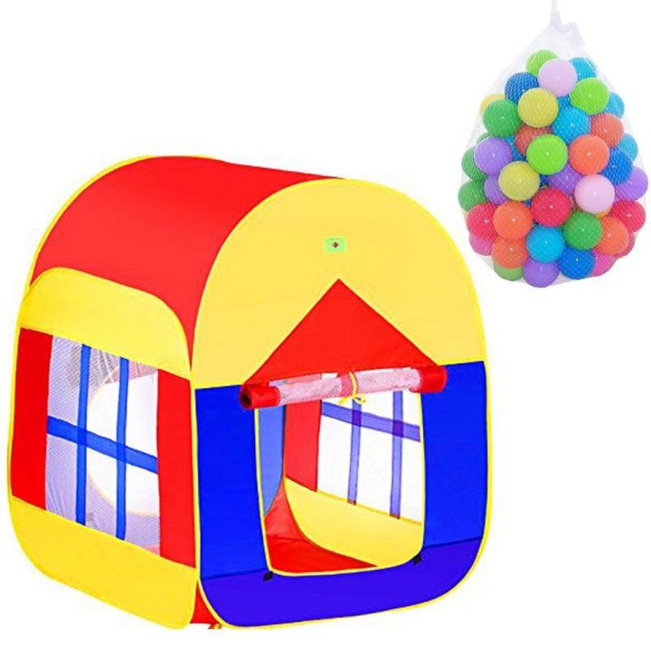 Pack Of 2 Play House Tent - Multicolour + Soft Plastic Balls 50 Pcs Set - Multicolour