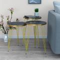 Round Coffee Table pack of 3 side table for living room nesting tables Black Marble Look with Gold  Ban with Gold Metal Legs.. 