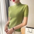 Spring and Autumn New Mock Neck Sweater Women's Slim Fit All-Match Short-Sleeved Sweater Inner Wear Blouse Pullover Bottoming Shirt. 