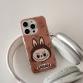 100% Quality+COD Brown Labu cloth wristband phone case suitable for iPhone 16/1514/13 Promax double-layer hard shell hand-held chain hanging rope. 