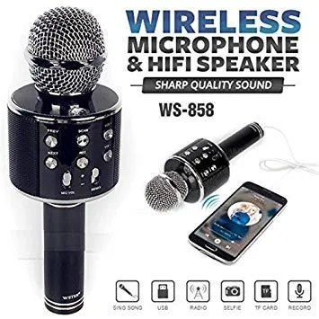 Ws-858%20Wireless%20Bluetooth%20Microphone%20Hifi%20Speaker%20Black%20-%20Image%204