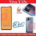 Vivo Y15s Matte Glass Protector Fiber Pubg Glass + Back Protector Carbon Fiber Matte Soft Skin Sheet + Camera Glass Protector Fiber Glass For Vivo Y15s. 