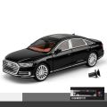 1/24 Audi A8 Diecast Alloy Metal Toy Car Miniature Vehicle Model Pull Back Sound & Light Doors Openable Collection Gift For Boys Kids. 