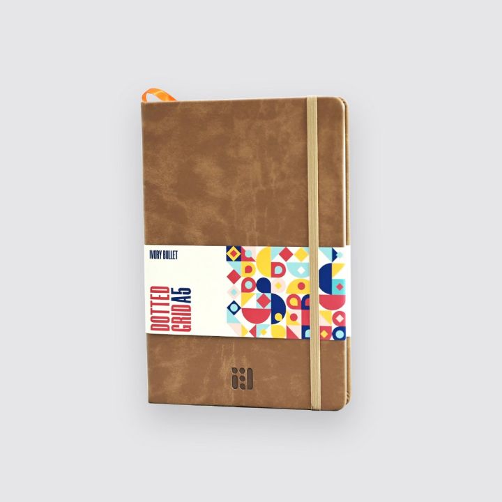 A5 Dotted Grid Journal, Bujo Notebook, Diary. 120 g/sm Ultra Thick Paper, 5mm Dot Grid, Premium Vegan Leather Hard Cover, 160 pages, Ivory color Pages, Round Corner