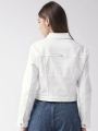 HB Women White Solid Denim Jacket. 