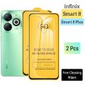 Pack of 02 - infinix Smart 8 / Smart 8 Plus - 100% Original Full coverage Tempered Glass screen Protector- Full Glue- with Cleaning Wipes. 