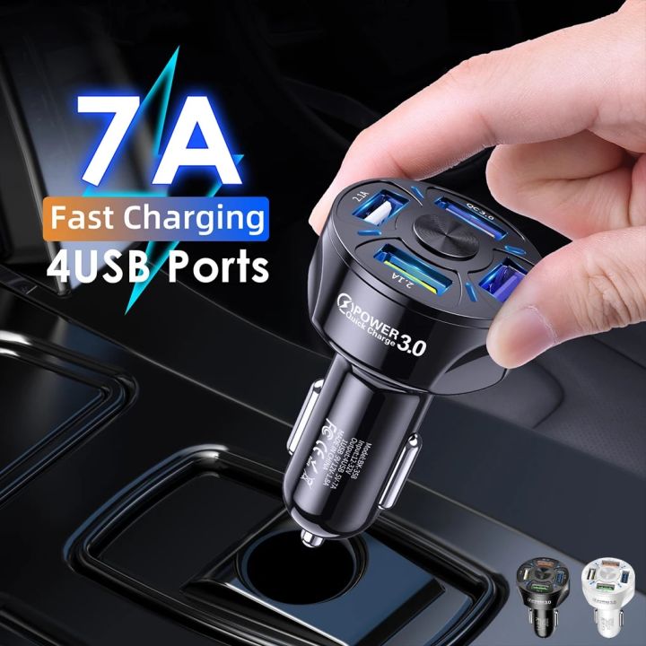 Hot Sale 4Ports USB Car Charge 48W Quick 7A Mini Fast Charging For iPhone for Xiaomi for Huawei Mobile Phone Charger Adapter