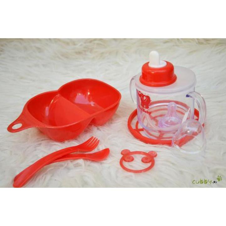 Imported Made Babies Trainer Set Beaker Set Baby Bowl with Fork and Spoon and Drinking Cup Straw Sipper Feeder 180ml-Best Gift For Babies-Assorted Colors