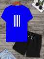 TRACKSUIT - r.blue & Black Summer Printed Tracksuit For Men & Boys - Soft and Comfortable Fabric T Shirt & short Printed Tracksuit. 