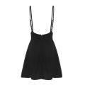 Women Solid Color Shoulder Straps Pleated Hem A-Line Mini Braces Skater Skirt. 