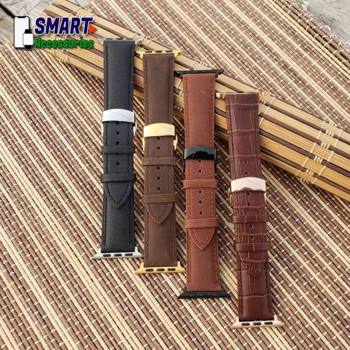 HIgh%20Quality%20Genuine%20Leather%20Watch%20Band%20Strap%20With%20Stainless%20Steel%20Butterfly%20Buckle%20Compatible%20With%20Appl%20Watch%20All%20Series%201,%202,%203,%204%20and%205%20-%20Image%203