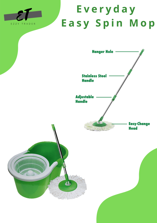 Rotating Spin Mop Magic Home Easy Mop 360 with Steel Bucket & Wheels -Complete Floor Cleaning System 2 Microfiber Mophead, Adjustable Handle, and Durable Spin Compartment