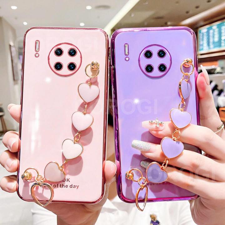 For Huawei Nova 8i Back Cover with Love Heart Chain Wrist Strap - Main Image