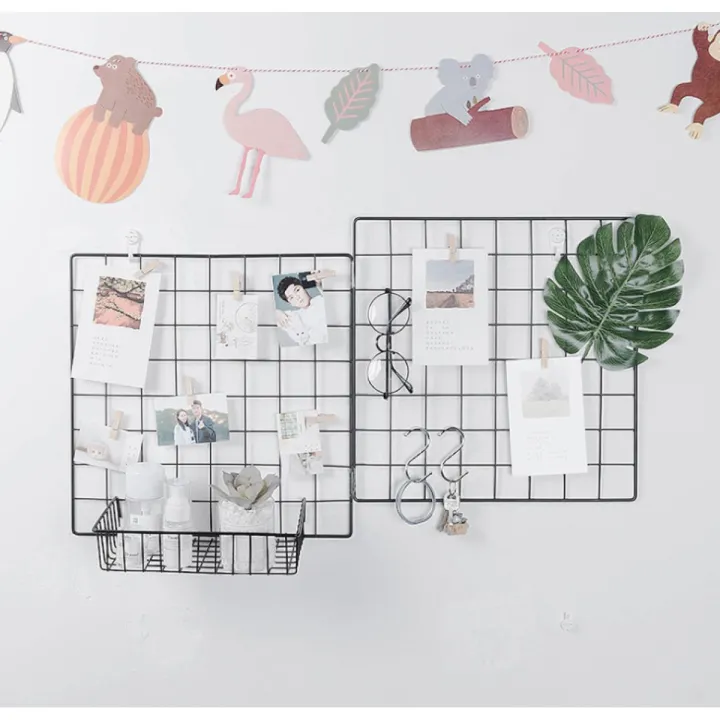 Wire Hanging Wall Grid - Black - Home Decor - Office Storage and Organizer - Polaroid Photogrid - Plant Hanging - Minimalistic Aesthetic - Desk Decorations | Hanging Hooks Included