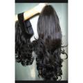 Full head hair extensions with separate front bangs-natural black. 
