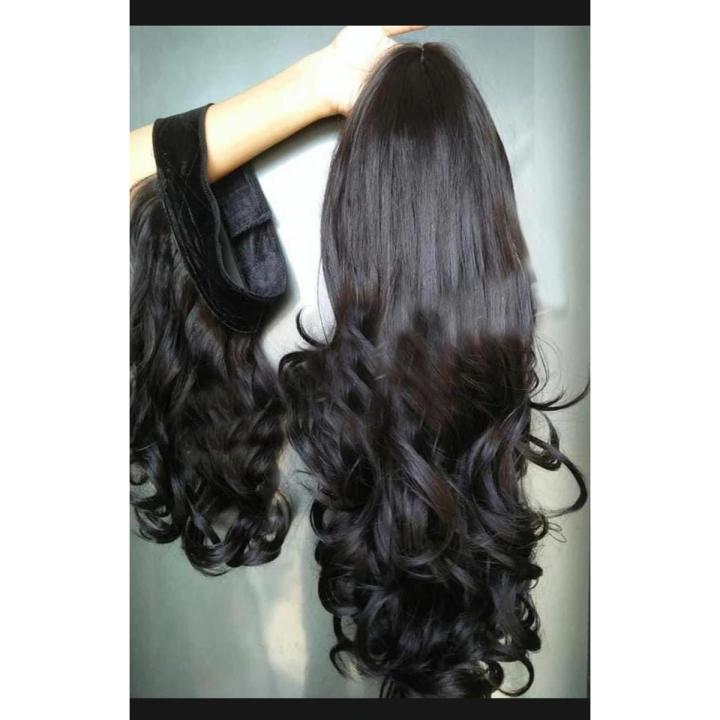 Full head hair extensions with separate front bangs-natural black