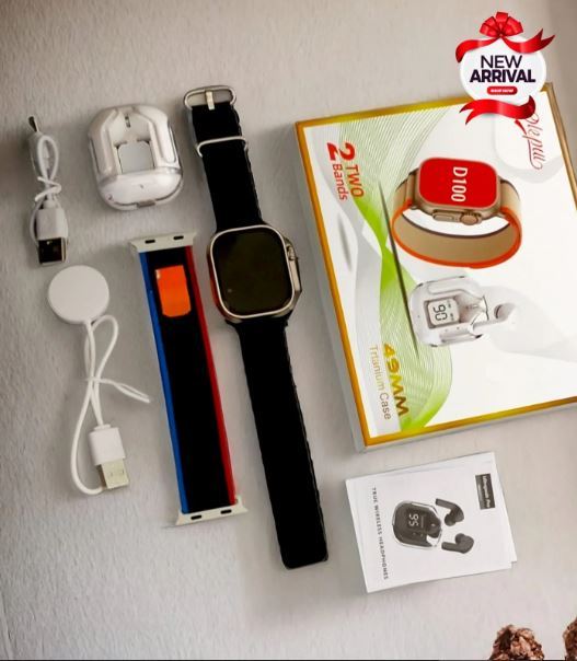 OKPU D100 AMOLED Display With Airbirds ND extra straps FULL SCREEN SMART WATCH - New Style -
