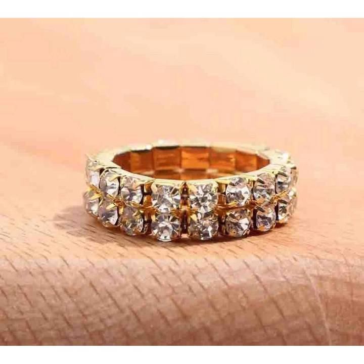 Elastic Stering Golden single Row CZ Crystal toe ring