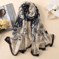 Printed Luxury Silk Formal Hijab in Henna Print Muslim Scarf Wrap Stole Women Fashion. 