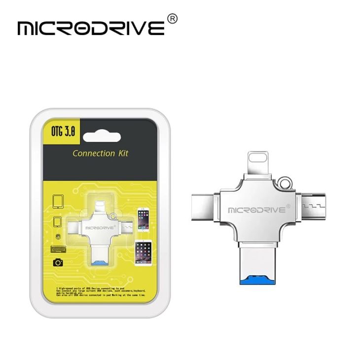 4 in 1 OTG Adapter Flash Drive for iPhone Card Reader 64GB 128GB 256GB to lightning to type USB-C to Micro USB for phone / PC