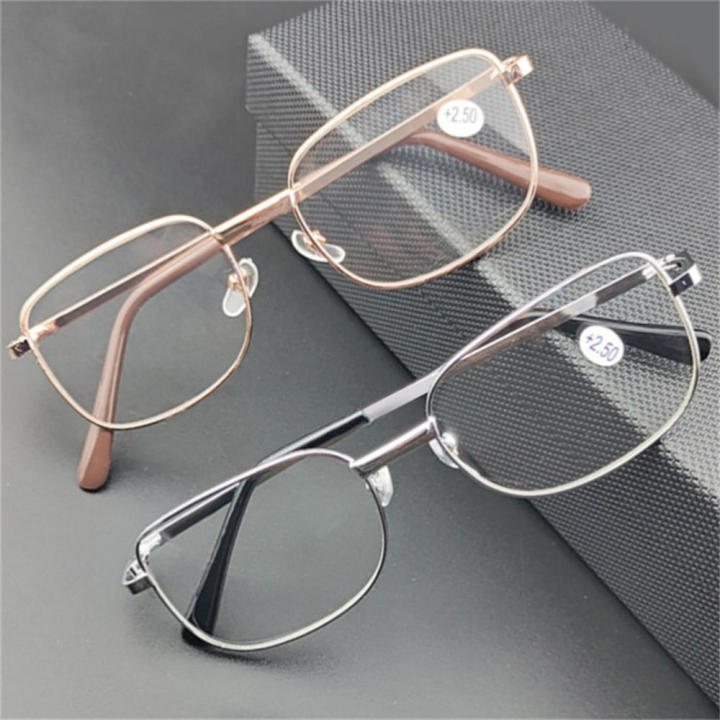 Presbyopia Glasses Magnifying Reading Glasses Square Frame Glasses Metal Frame Glasses Real Glass Lens Glasses