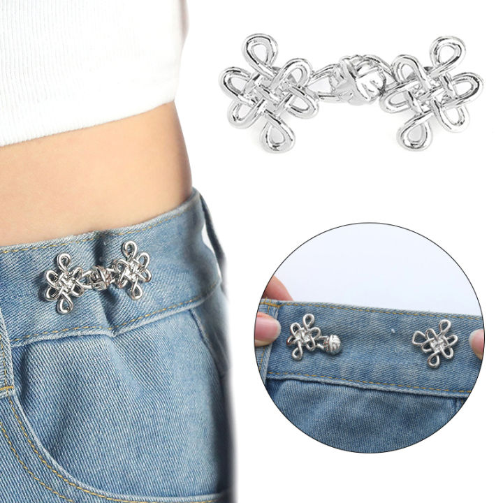 1Pair Chinese Knot Tightener Adjustable Waist Buckle For Jeans No Sewing Required Button Removable Pants Skirts Waist Button Maoxiu