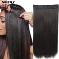 Hair Extensiopn for Her Soft Straight Clips-On Synthetic Hair Extension - 28 Inch - Black. 