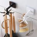 360 Degrees Adhesive Hook Kitchen Bathroom Storage Hanger Wall Hanging Cabinet Shelf Rotating Folding Hooks Foldable Rotatable Mounted Organizer Holder Moisture Proof Swivel Seamless Hangers Mount Adhesive Strong Bearing Manual Detachable. 