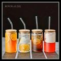 Clear Glass Tumbler with Bamboo Lid & Glass Straw 550 Ml. 