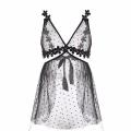 Lingerie Polka Dot Lace Sleepwear Women's Nightie V-neck See Through Gauze  Night Dress Ladies Nightgown Nightwear XL. 