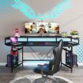 Curved Shaped Gaming Computer Desk with Hoster Holder Headphone Hook for Home Office, Black (Customised). 