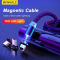 BKWhale Magnetic USB Cables Fast Charge Micro USB Type-C Lightning Fast Charge Cables With LED Light For IOS iphone Android. 