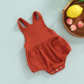 Baby Boy Girls Sleeveless Jumpsuit Summer Casual Solid Color Suspender Romper with Pockets. 