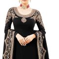 Ladies Chiffon Crinkle Embroidered Black Shalwar Kameez HS-197 (Unstitched). 