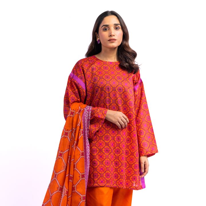 Maahru - Unstitched fabric for women - 2 Piece (Blended Lawn) - Sunset Radiance