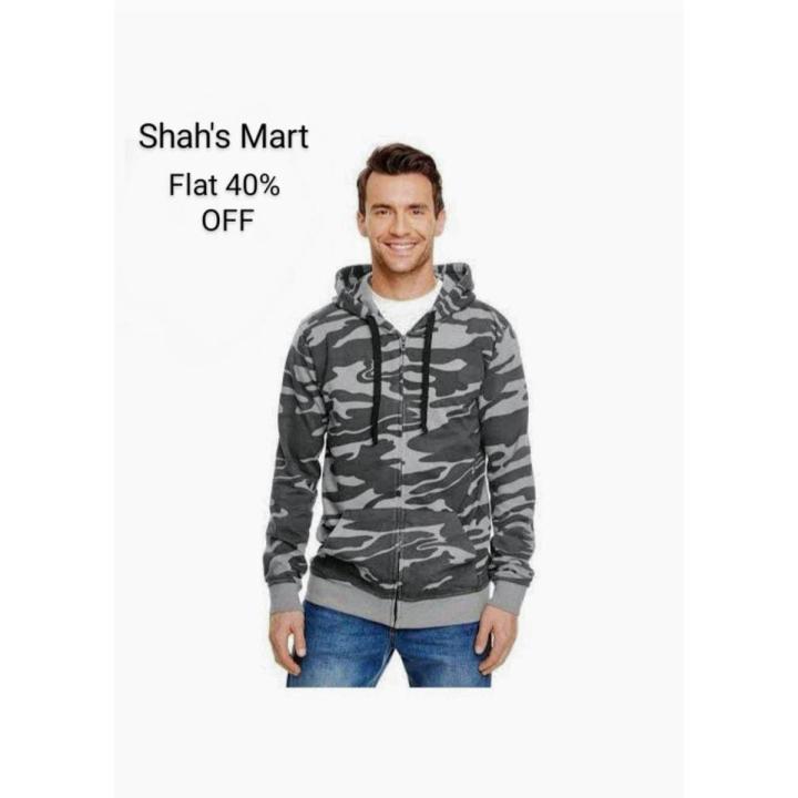 Grey Camouflage Zipper Hoodie For Men's