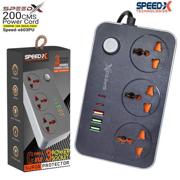 3 USb 2 Type C Ports Universal Lead with 3 Power Sockets / Speed ...