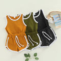 Baby Boys Tanks Tops + Shorts, Sports Casual Style Elastic Waist Drawstring Summer Clothing. 