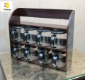 Wooden Spice Rack with 8 Crystal Plastic Jars for Kitchen Storage. 