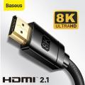 Baseus 8K HDMI Cable 2.1, 48Gbps Ultra High Speed Braided HDMI Cable, 8K@60Hz 4K@120Hz, Compatible with Computer Projector/ PS5/Xbox Series X /HDTV - 1M/2M. 