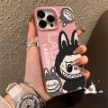 Trend Cute Tag Graffiti Cartoon Pop Mart Labubu Case Compatible for IPhone 16 15 11 14 12 13 Pro Max 7Plus 16 14 7 15 8 Plus XR X XS Max SE 2020 Luxury Plated Metal Lens Case. 