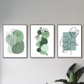 set of 3 abstract plant art wooden canvas frames for wall decore / sticky phototiles for home and office. 